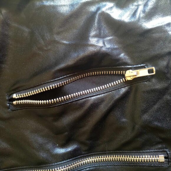 Bodysuit Black, Faux Leather, Zip-up, Crotch Snap, Long Sleeve Sz XL - Picture 3 of 10